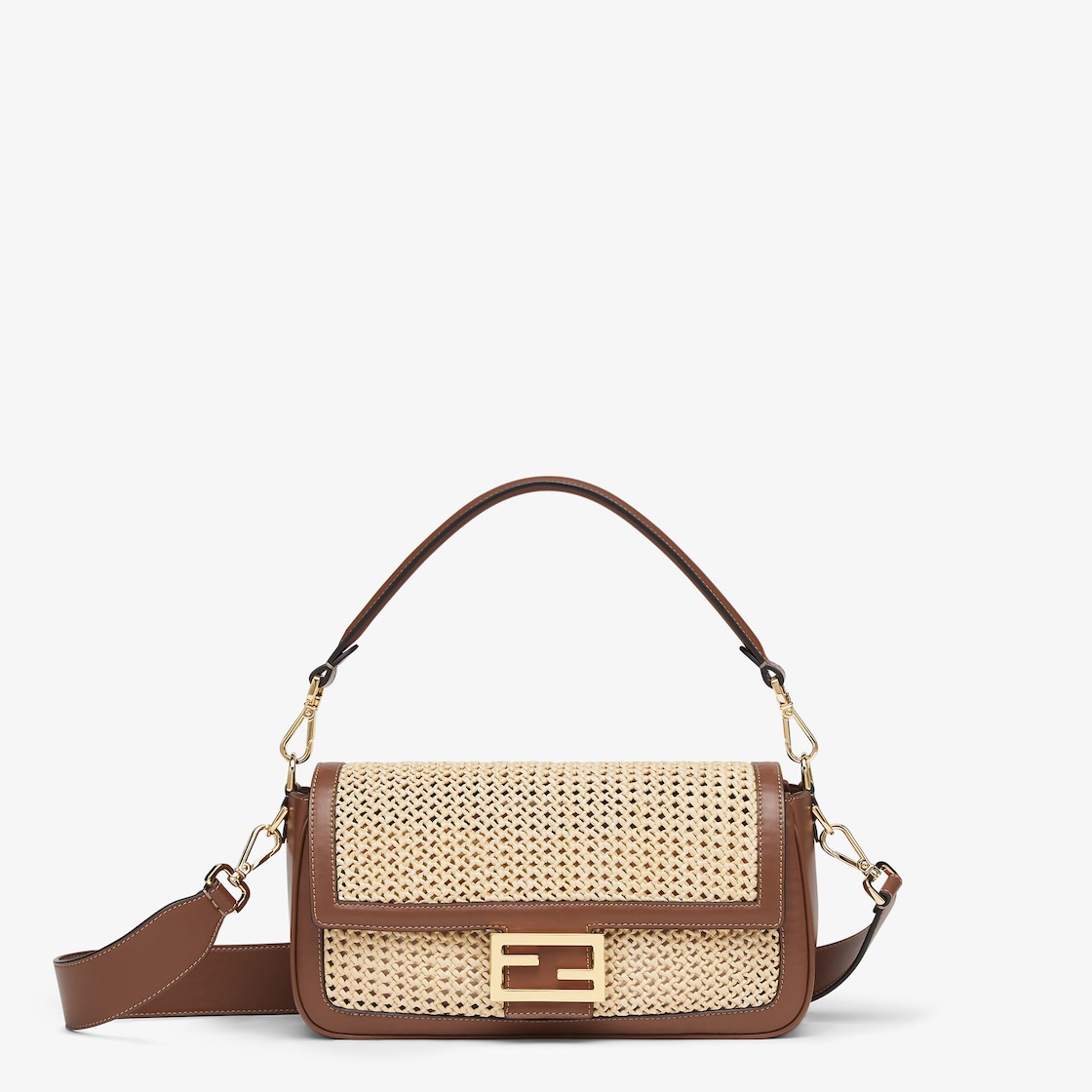 Baguette Brown Leather and Macramé Bag - Image 1